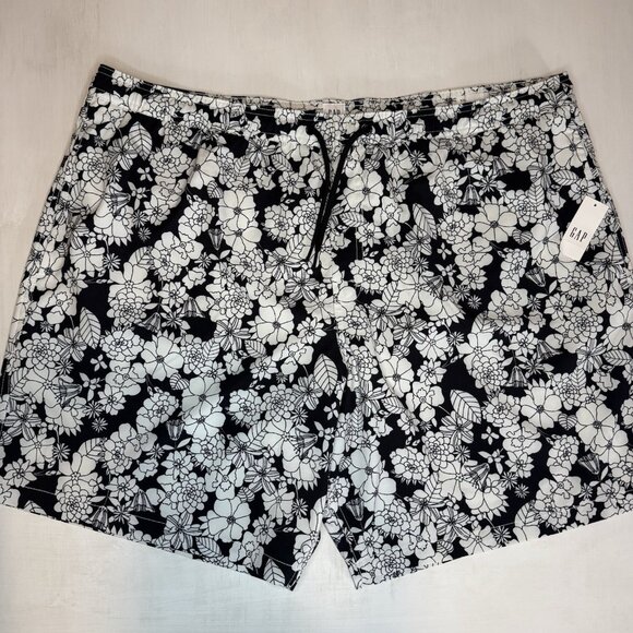 NWT Gap Men XXL Swim Trunks Tropical Floral Mesh Lining Black/White Flowers NEW - Picture 5 of 11